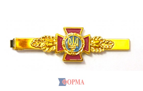 Затискач для краватки МНС (золотистий, з малиновим хрестом)